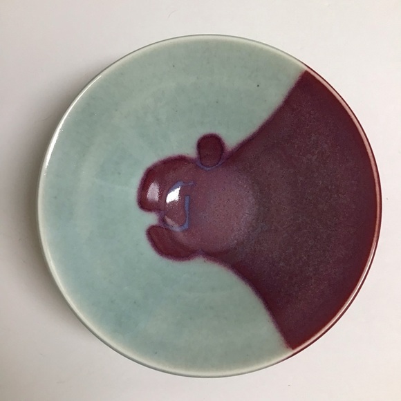 Studio Pottery Bowl SIGNED Ceramics Aqua Purple Gloss Abstract 8” Asian Handmade - Picture 11 of 11